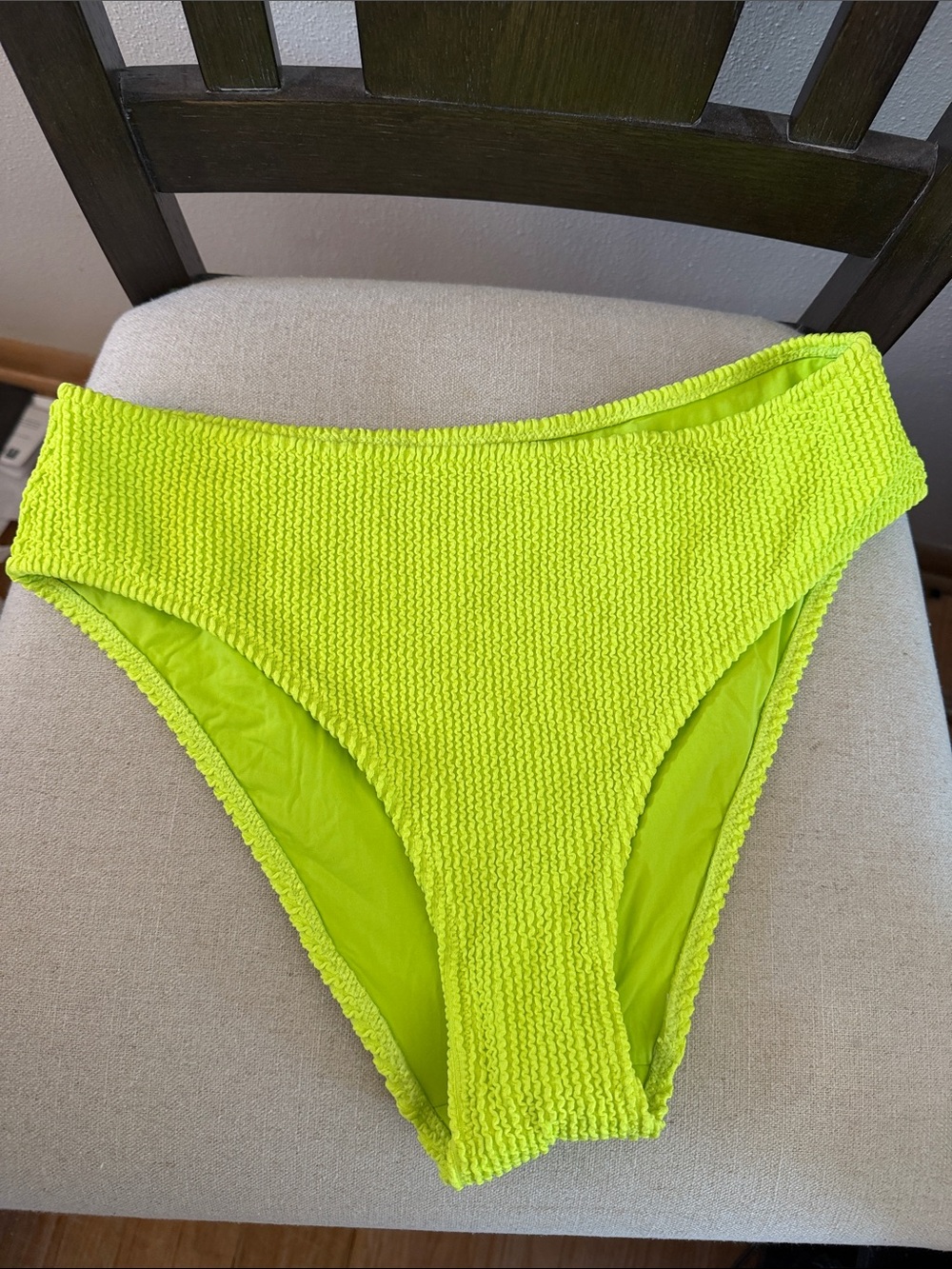 Lively Women’s Ribbed Textured High-Waist Bikini Swim Bottom Lime Green Large